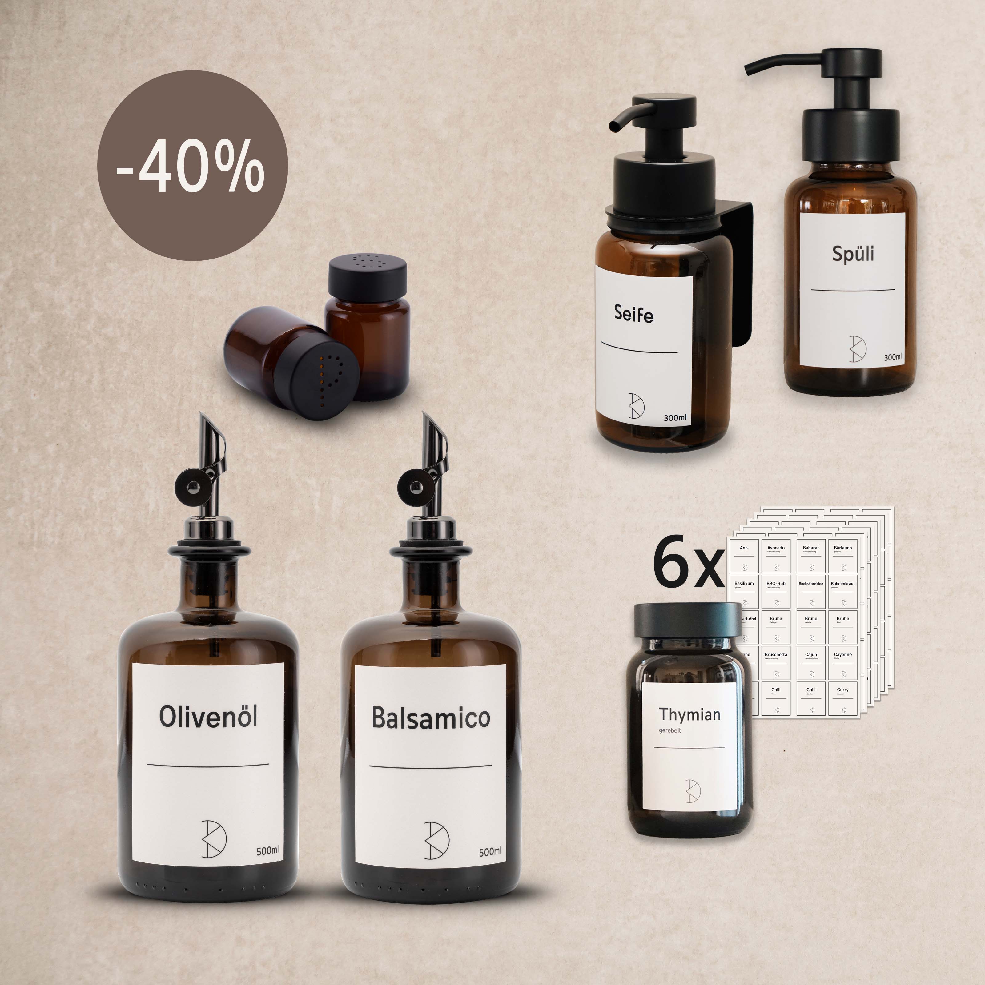 Premium Starter-Set: Perfekte Küchenordnung & Design aus medizinischem Braunglas