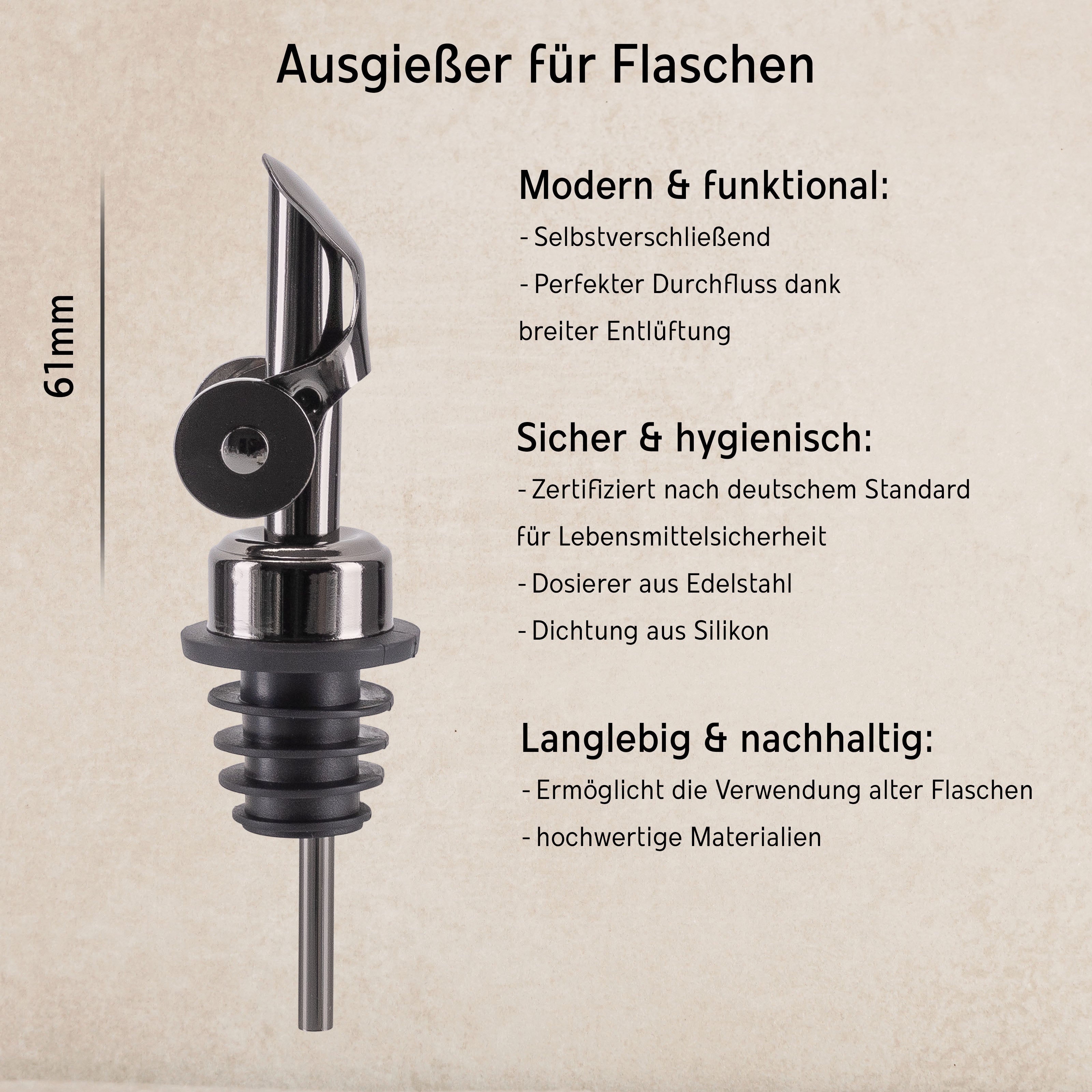 Edelstahl-Ausgießer – Perfekte Dosierung für Spirituosen, Öl & mehr - Koffs Design