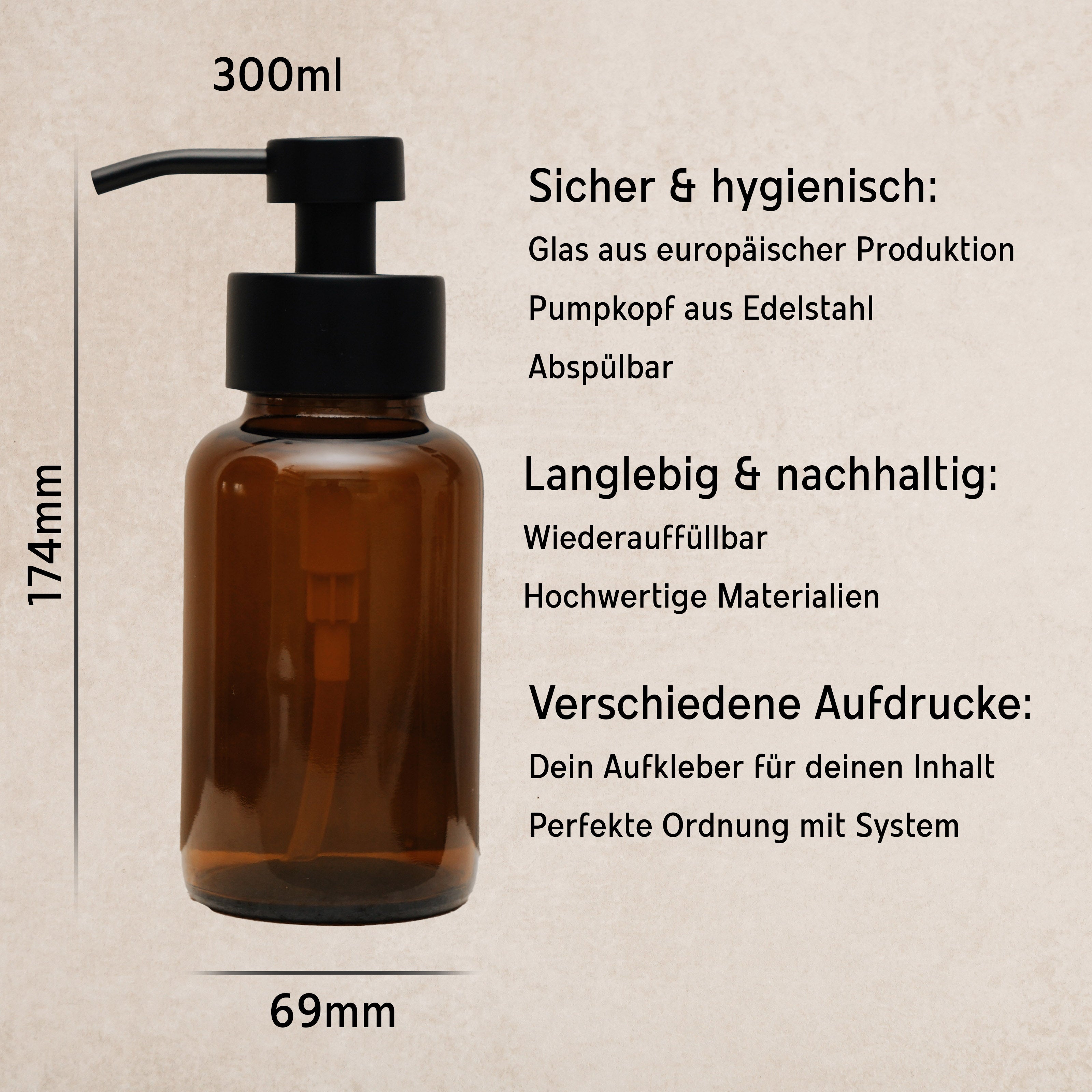 Premium Seifenspender Braunglas & Edelstahl Schwarz: Stilvolle Ordnung für Bad & Küche