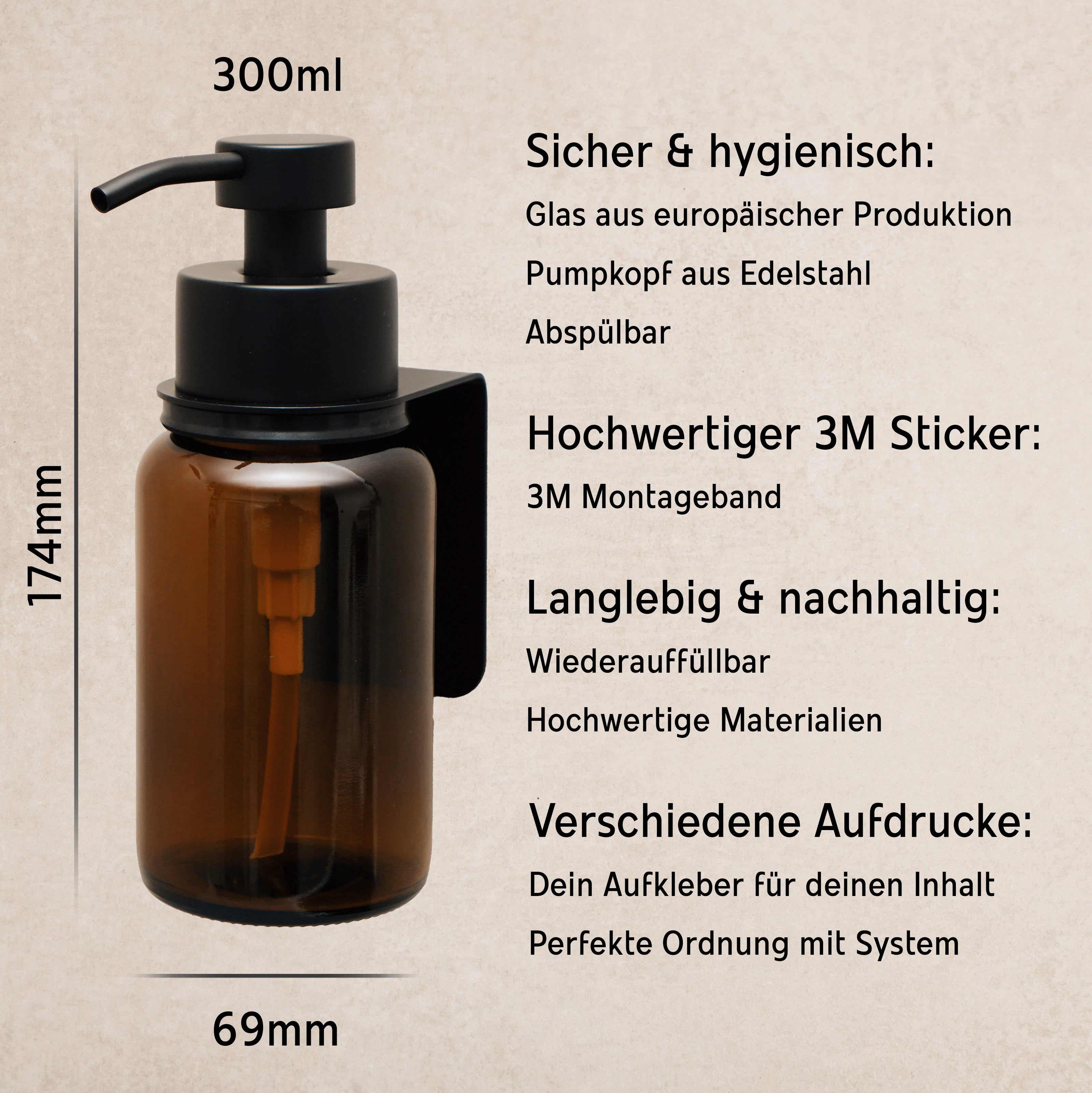 Wand-Seifenspender Braunglas & Edelstahl: Stilvolle Ordnung ohne Bohren