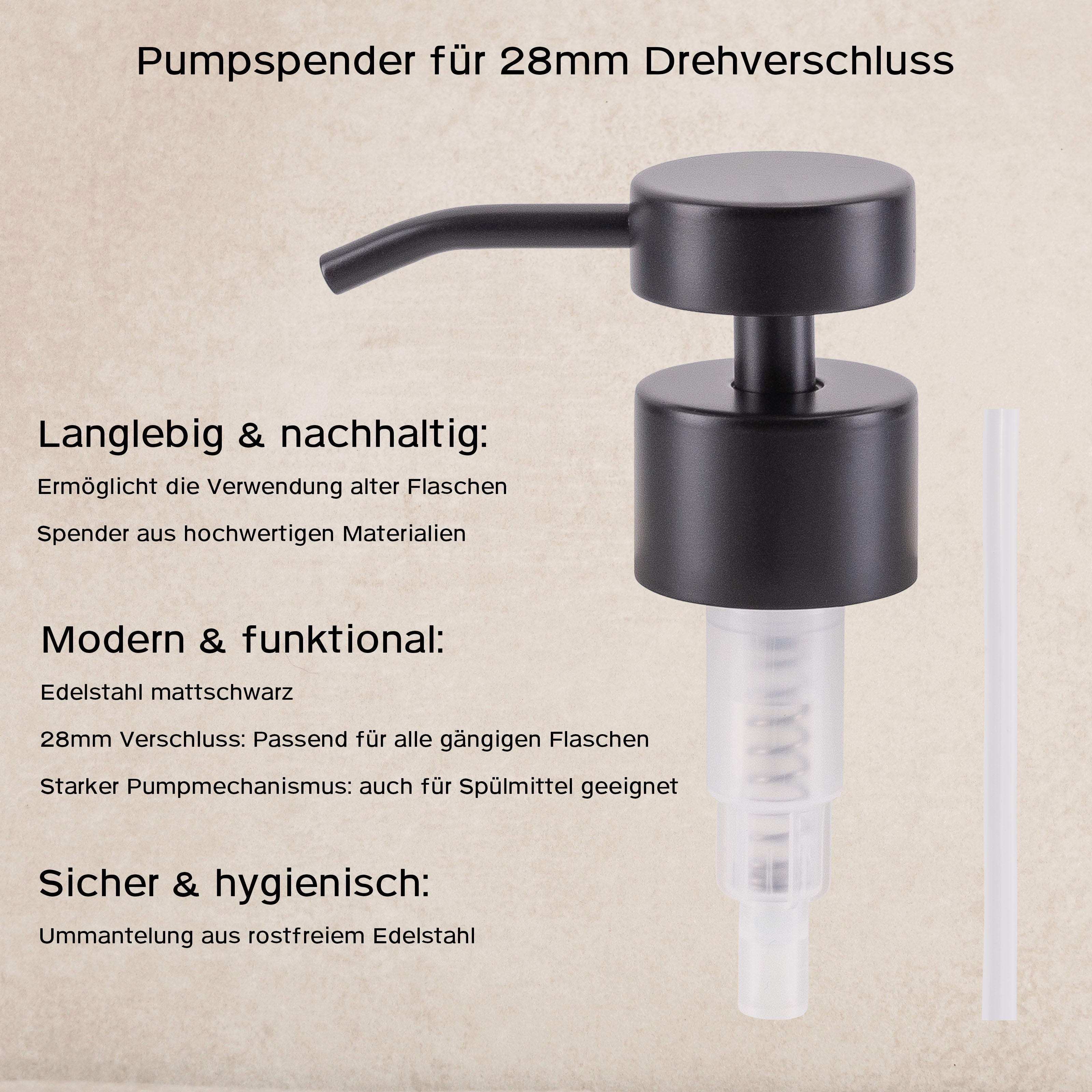 Seifenspender Ersatzpumpe - Edelstahl Pumpkopf für 28mm Gewinde - Koffs Design