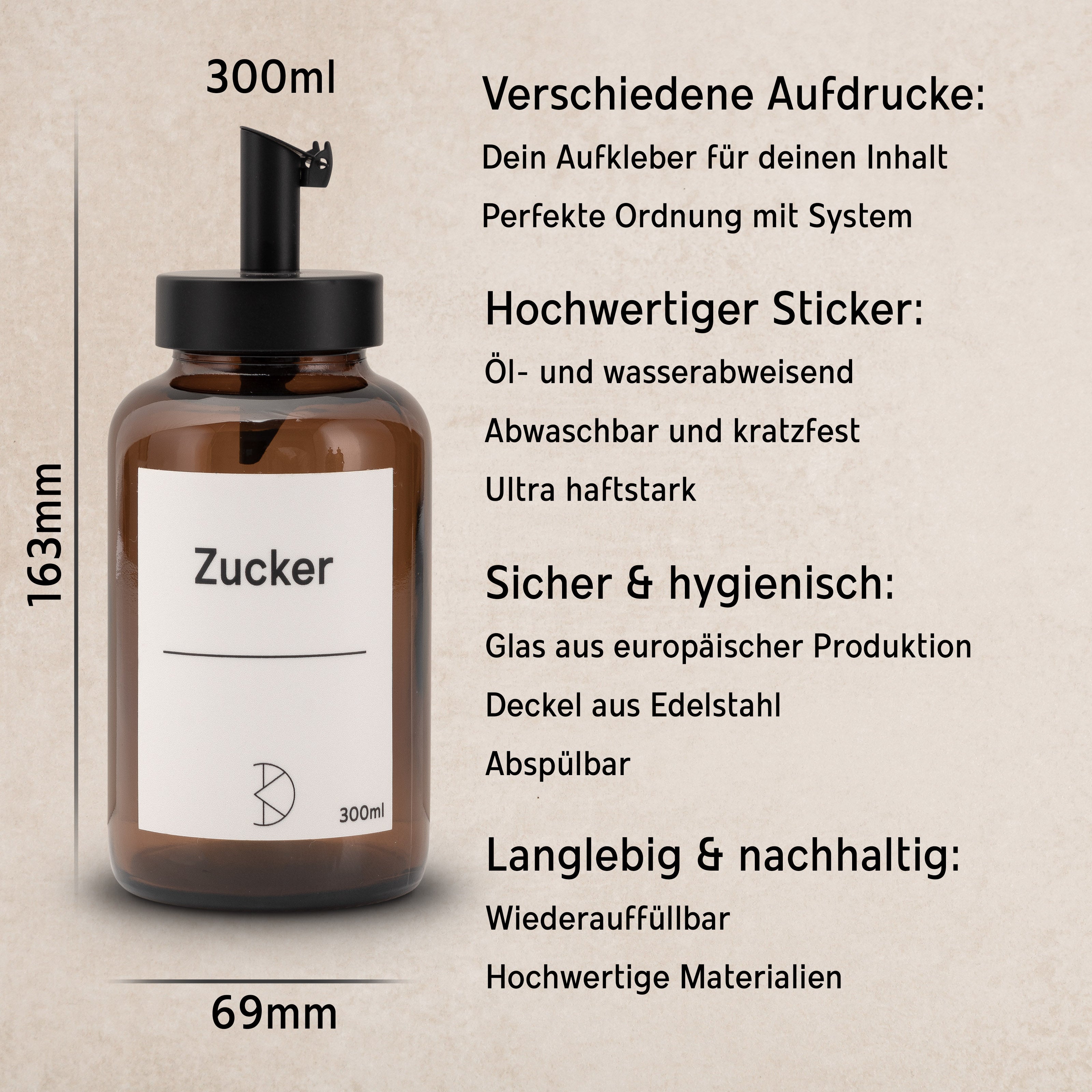 Zuckerstreuer mit Edelstahl-Dosierer – Stilvoll & vielseitig einsetzbar - Koffs Design
