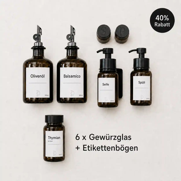 Premium Starter-Set: Perfekte Küchenordnung & Design aus medizinischem Braunglas