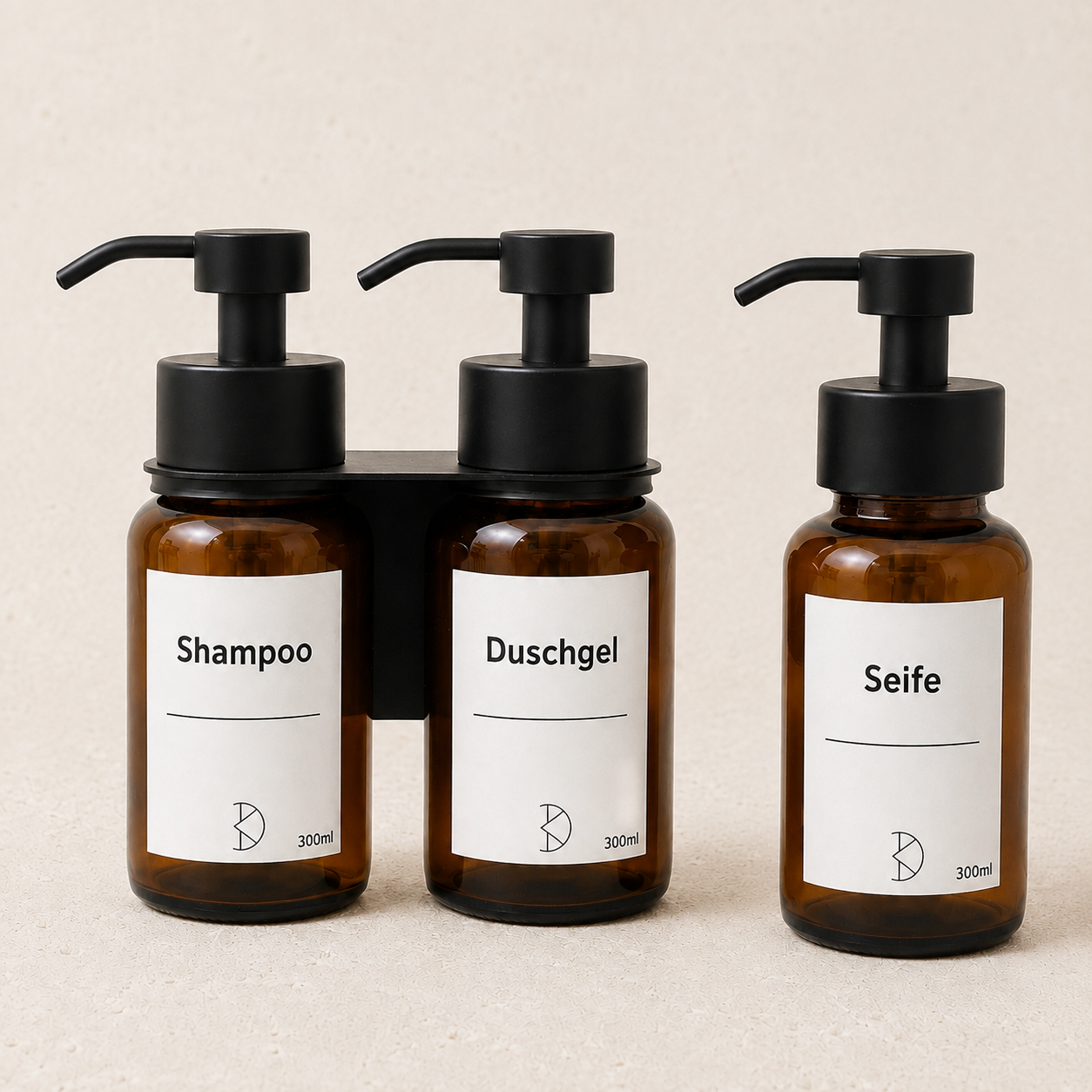 Bad-Duo an der Wand + Seifenspender – 3-teiliges Set aus Braunglas & Edelstahl, bohrfrei montierbar