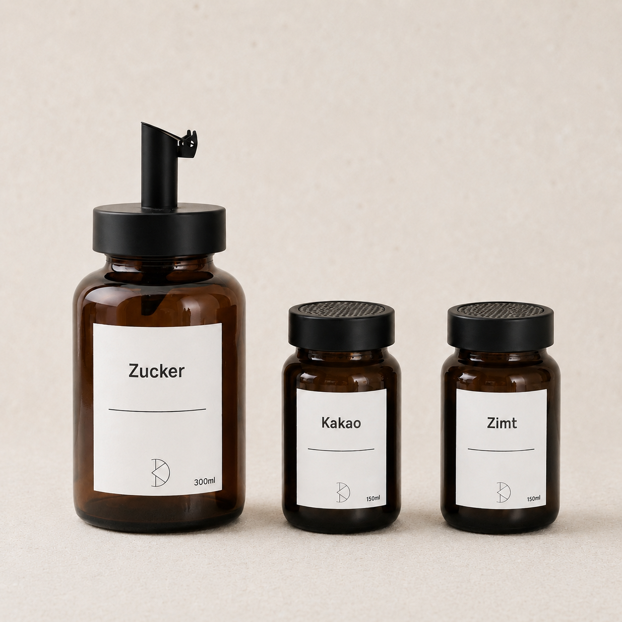 Kaffeetisch-Trio – 3-teiliges Streuer-Set für Zucker, Kakao und Zimt aus Braunglas & Edelstahl
