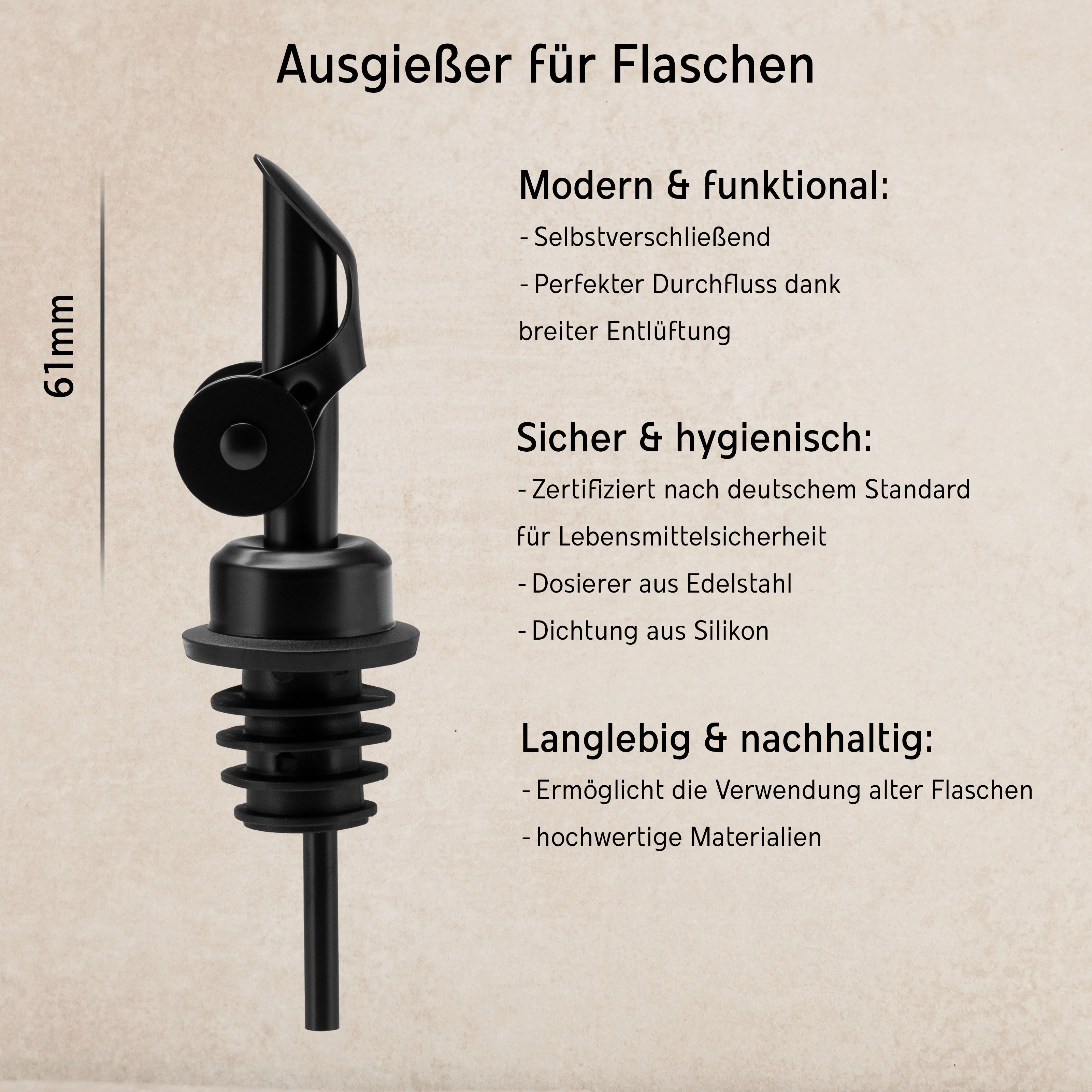 Dosier-Ausgießer aus Edelstahl – Tropffrei & hygienisch - schwarz - Koffs Design