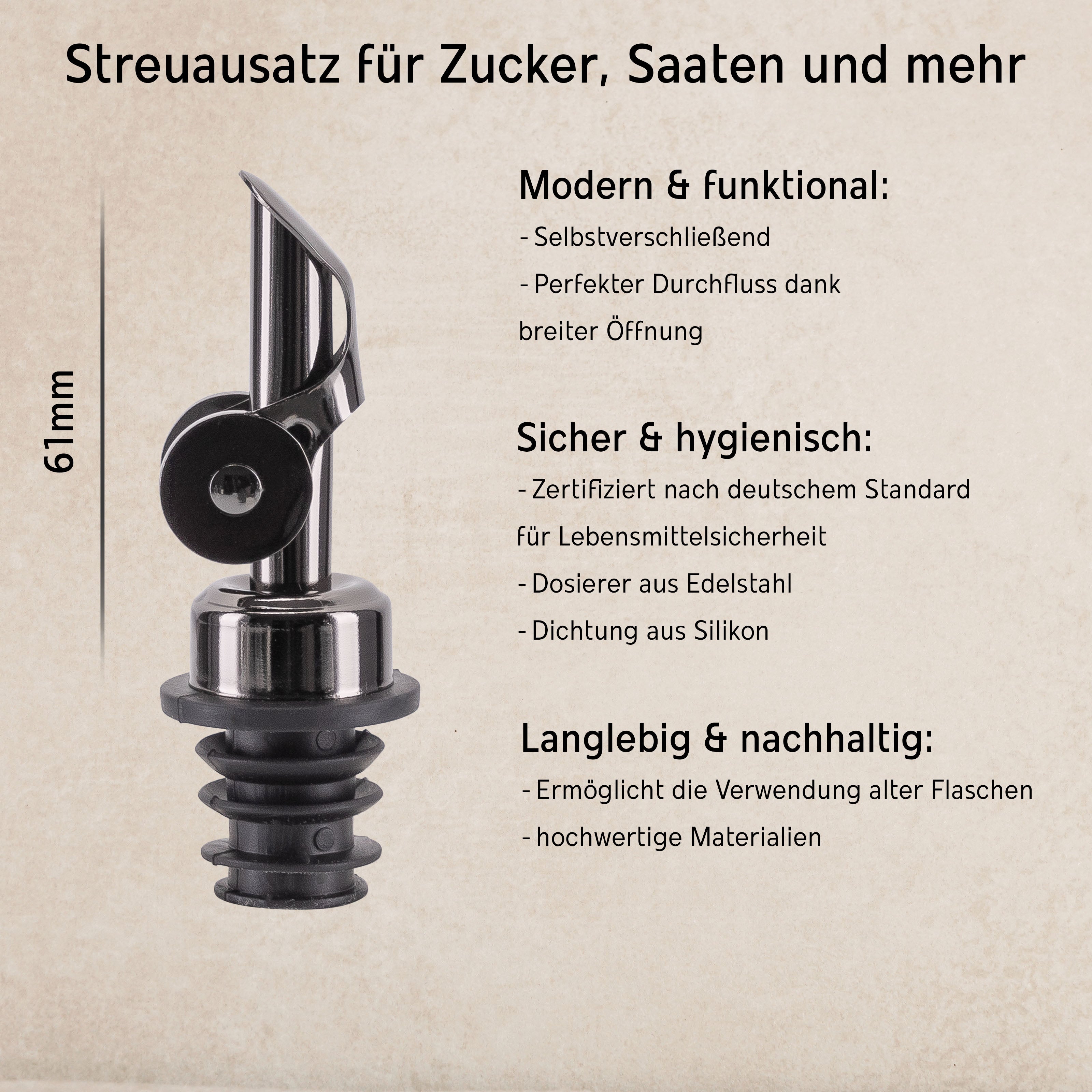 Edelstahl-Streuaufsatz – Perfekte Dosierung für Zucker, Süßstoff & mehr - Koffs Design