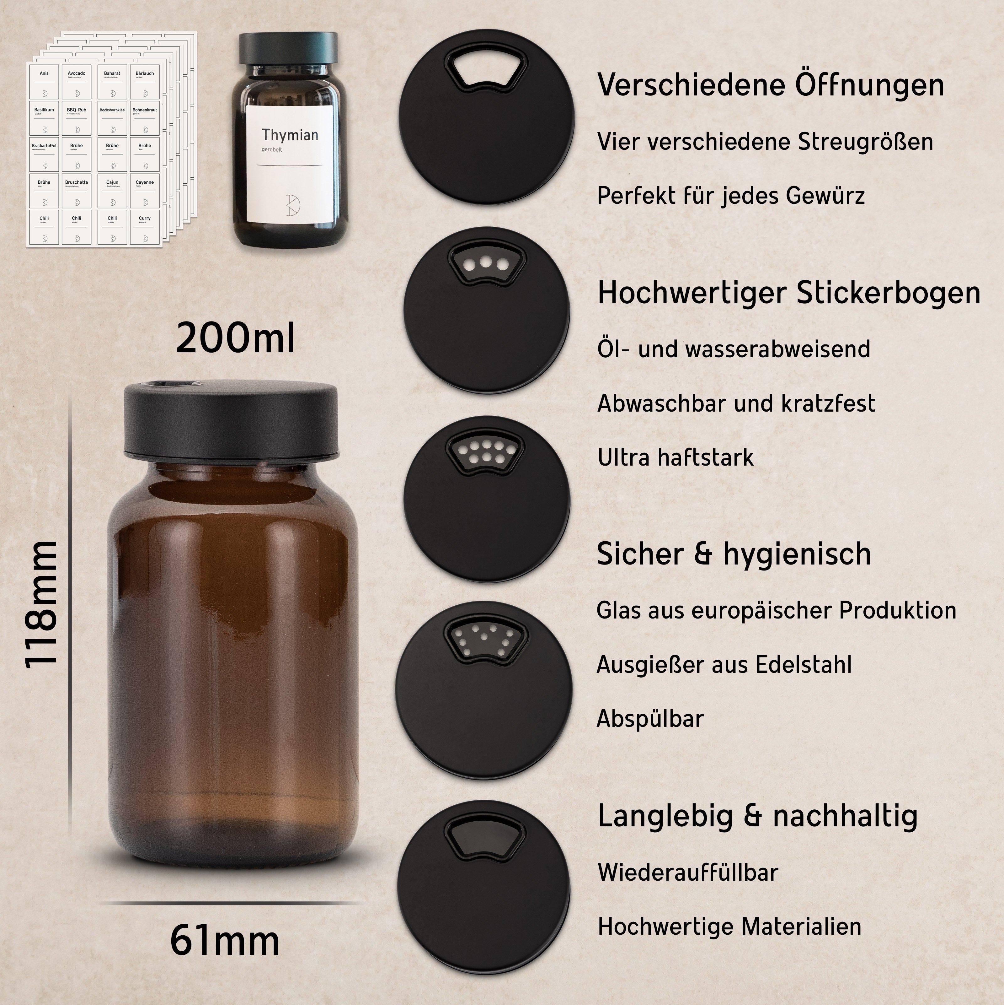 Braunglas Gewürzgläser Set