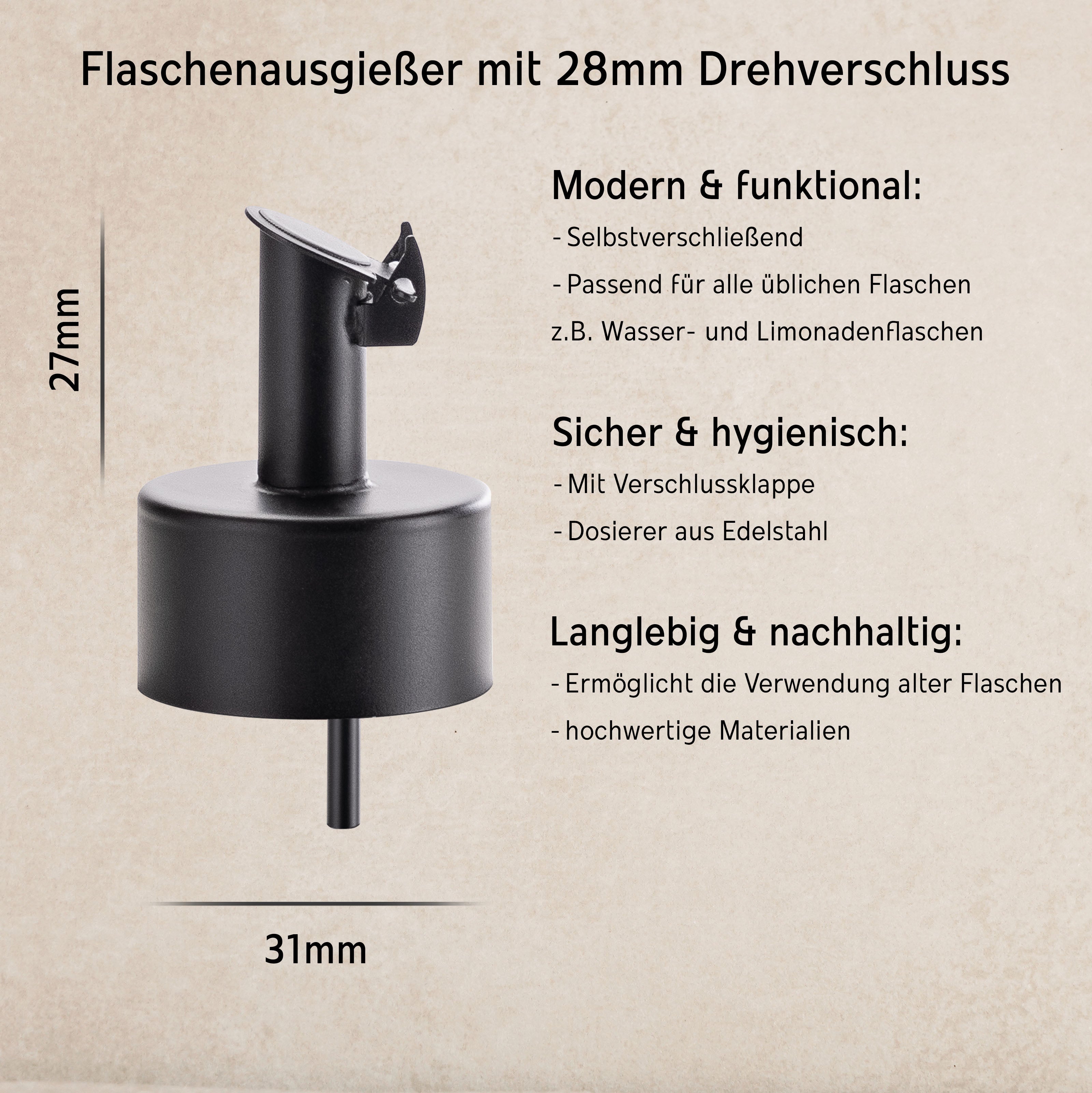 Edelstahl-Ausgießer mit 28 mm Drehverschluss